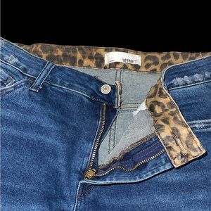 Blue Flare Jeans with Leopard Print Lining